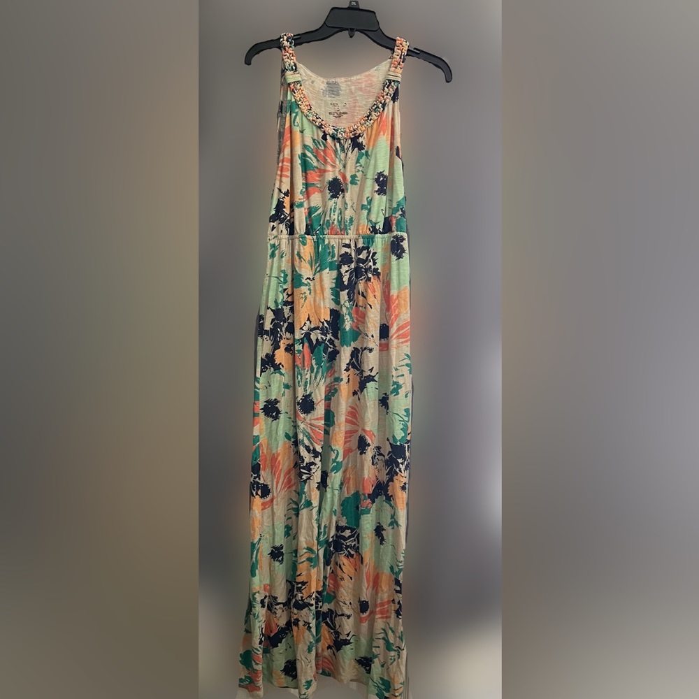Sonoma Womens Dress Blue Pink Floral Knit Tank Sleeveless Cotton Midi 15798